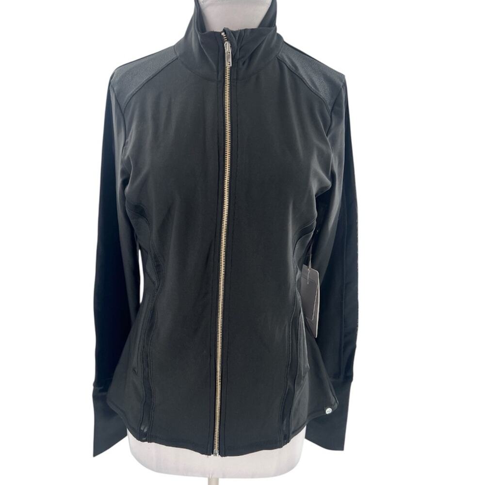 NWT Gottex mesh faux leather look jacket athleisure sz L black